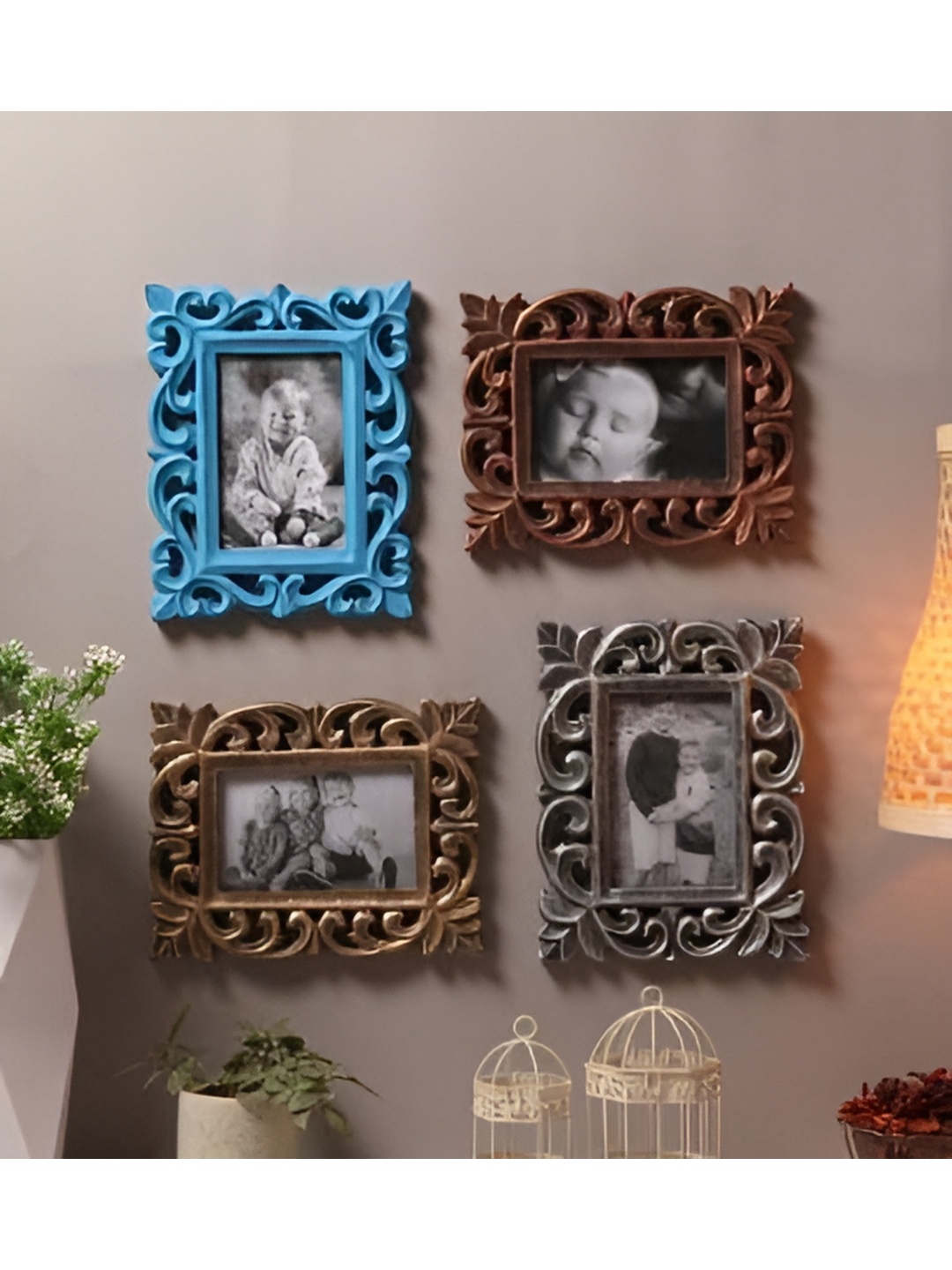 

VAS collection home 4-Pcs Blue & Brown Textured Wooden Wall Decor