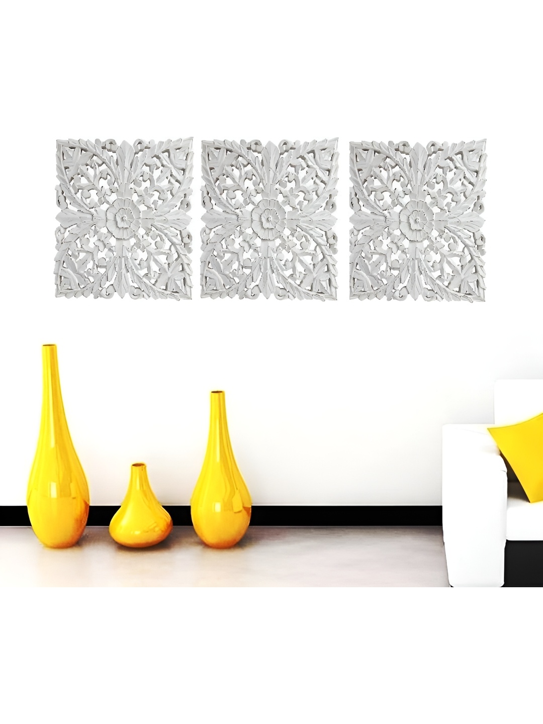 

VAS collection home Pack Of 3 Self Designed Wooden Wall Decor, White
