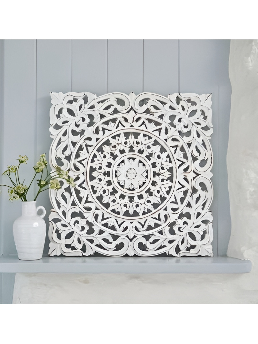 VAS collection home White Textured Wooden Wall Hanging
