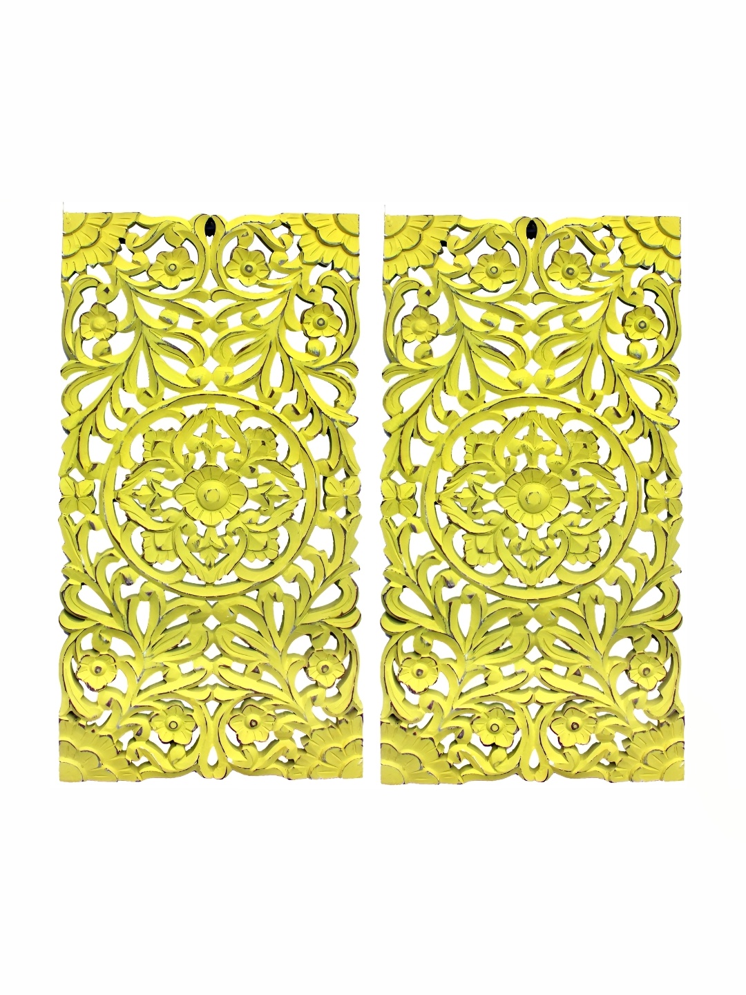 

VAS collection home 2 Pcs Yellow Textured Wooden Wall Plates