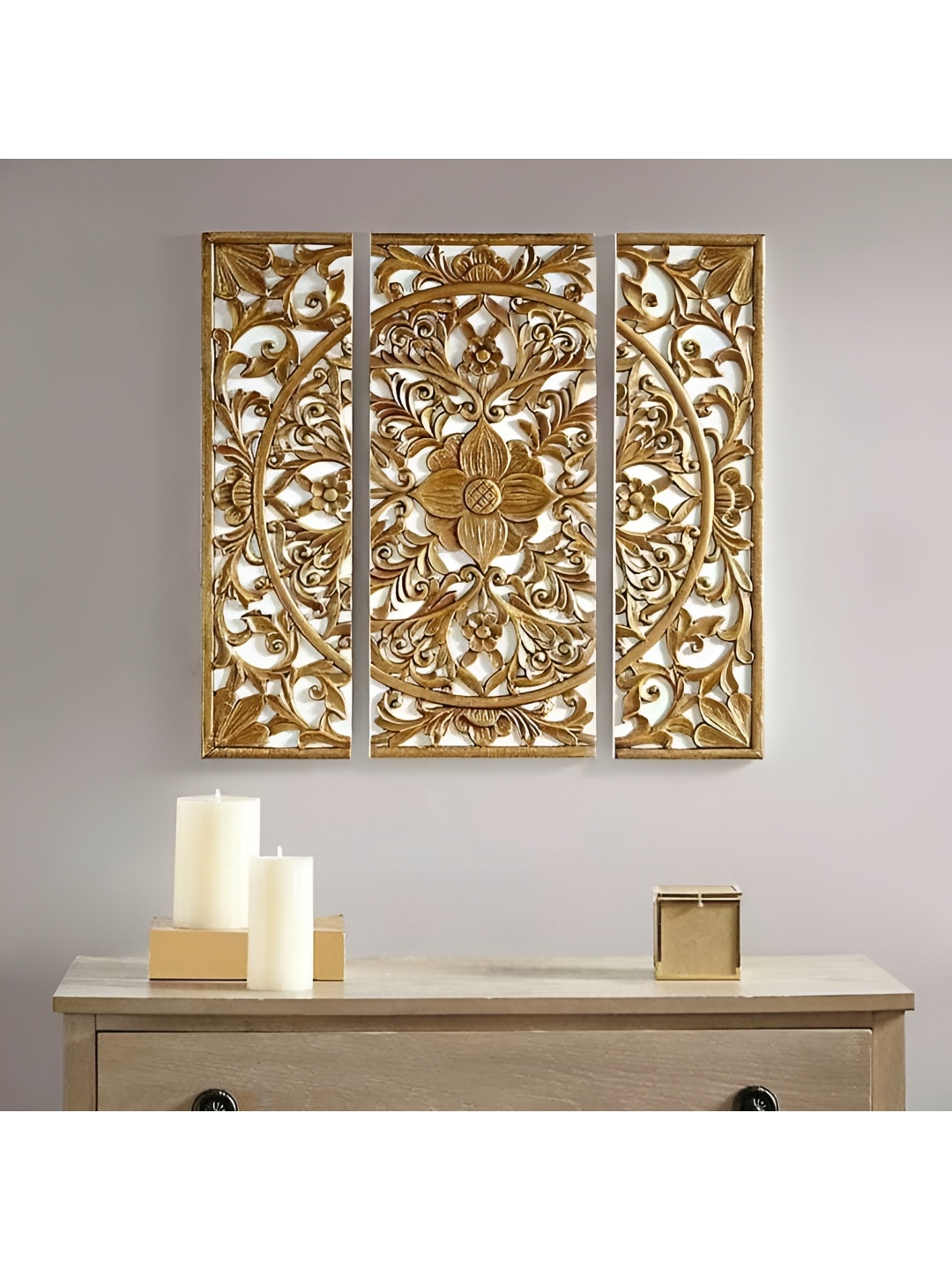 

VAS collection home Brown 3 Pieces Textured Wooden Wall Decor