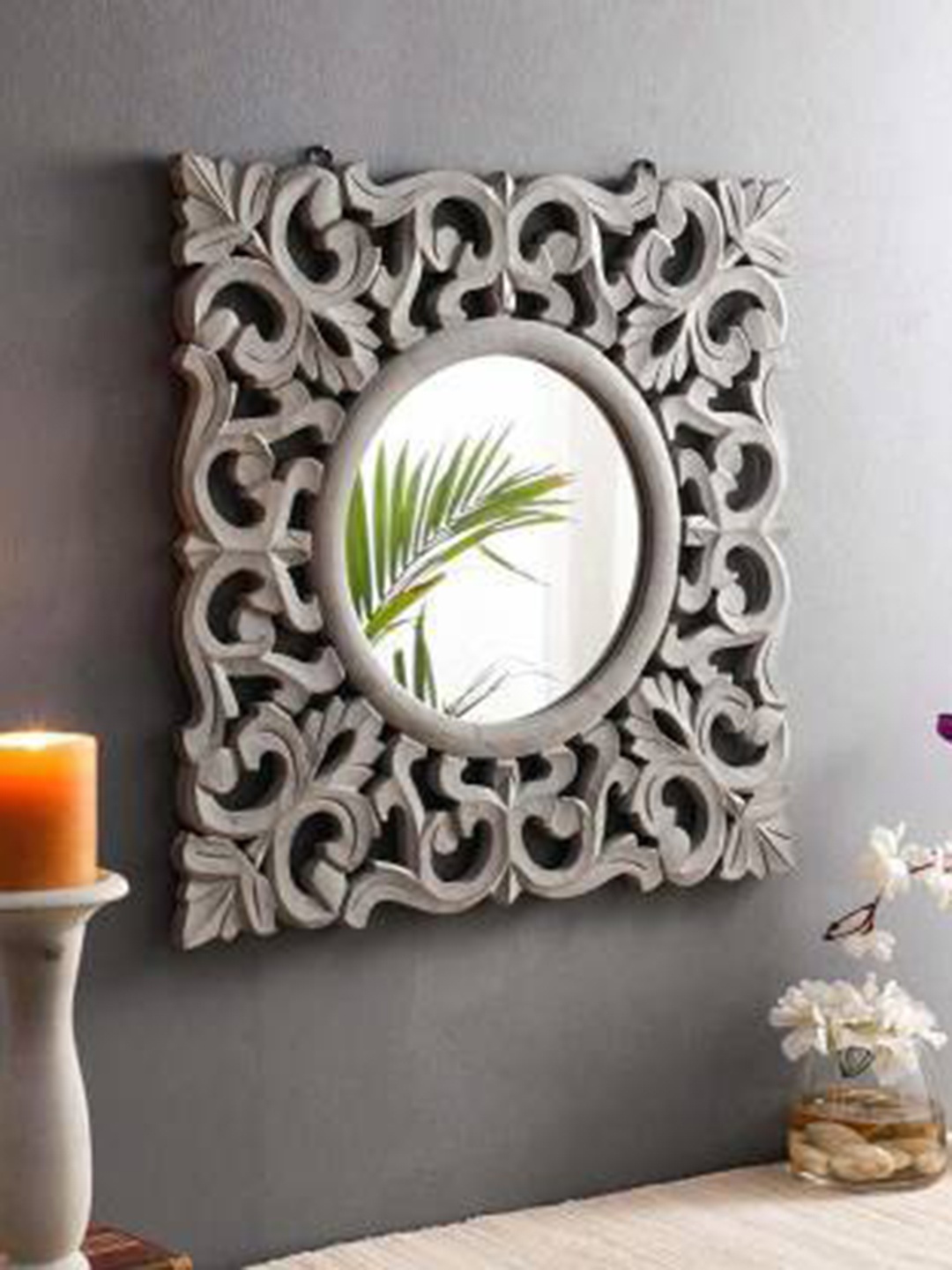 

VAS collection home Siler Toned Textured Wooden Wall Mirror, Silver