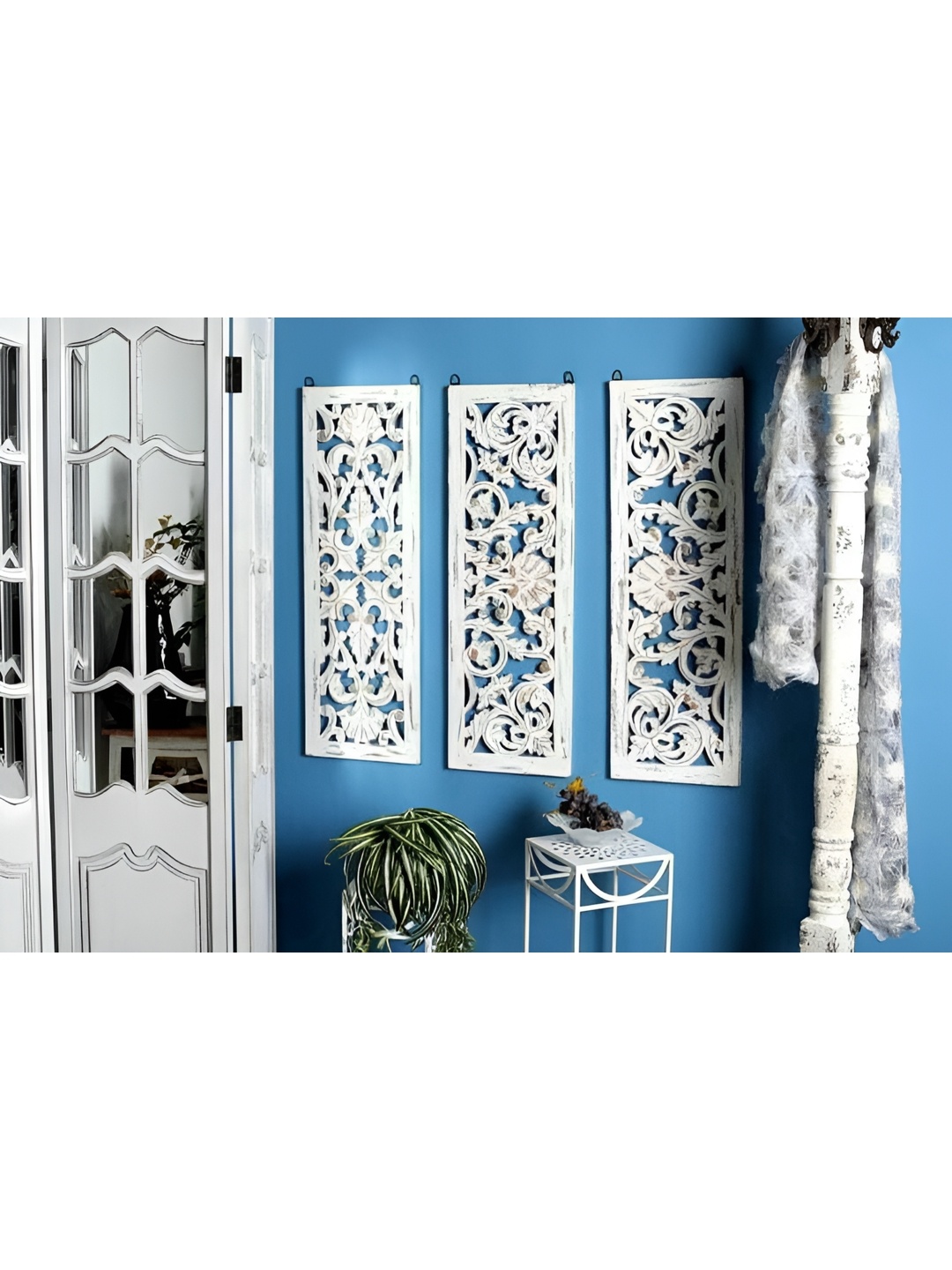 VAS collection home 3-Pcs White Textured Wooden Wall Decor