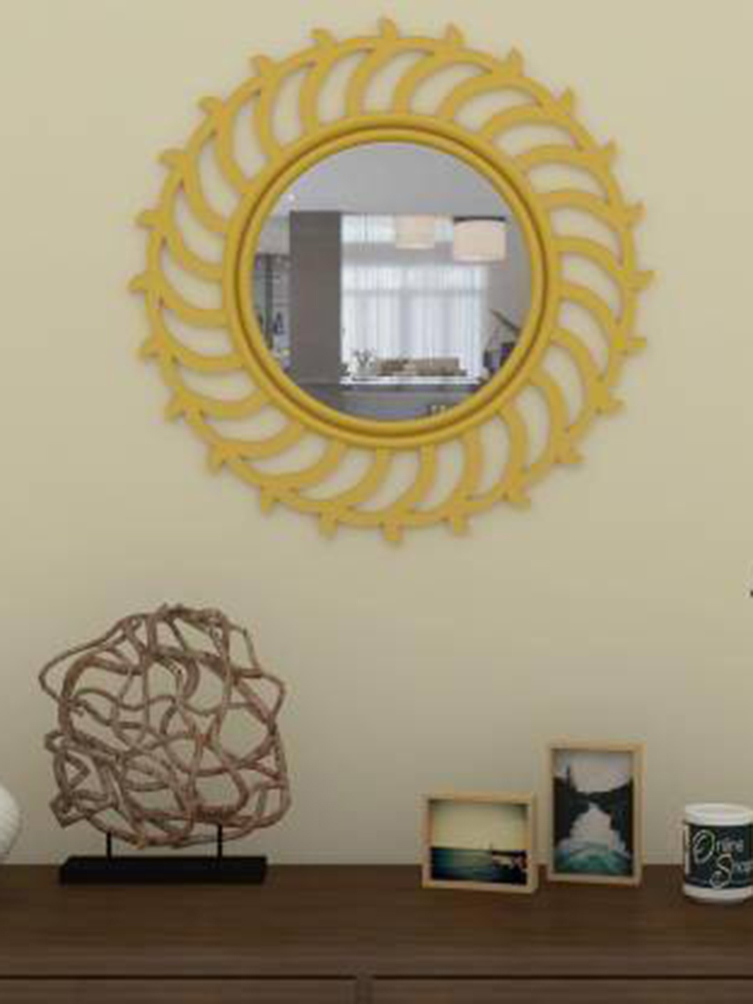 

VAS collection home Yellow Textured Wooden Wall Mirror