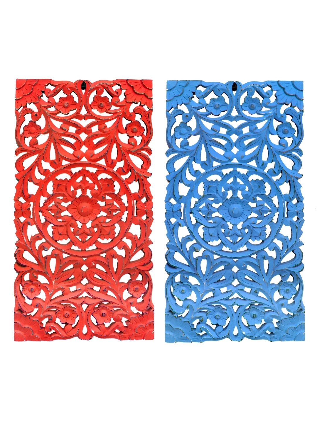 

VAS collection home 2-Pcs Red & Blue Textured Wooden Wall Decor