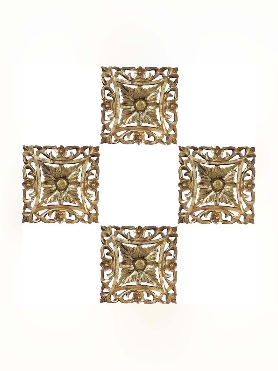 

VAS collection home Gold Toned 4 Pieces Textured Wooden Wall Plates