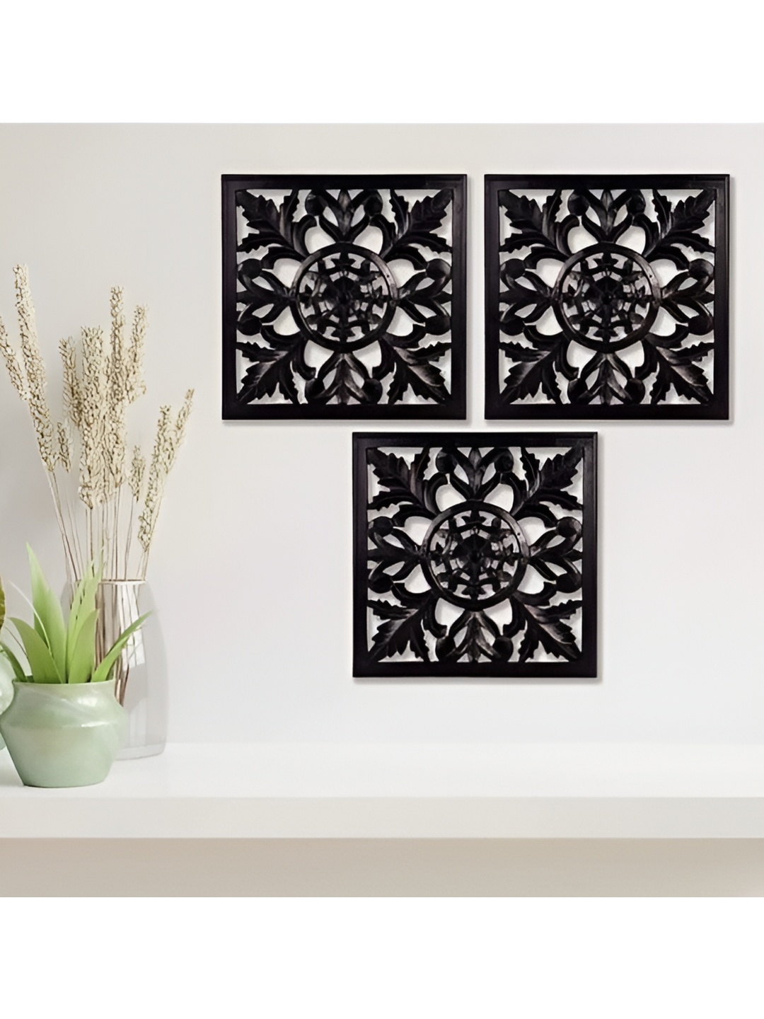 

VAS collection home Black 3 Pieces Textured Wooden Wall Decors
