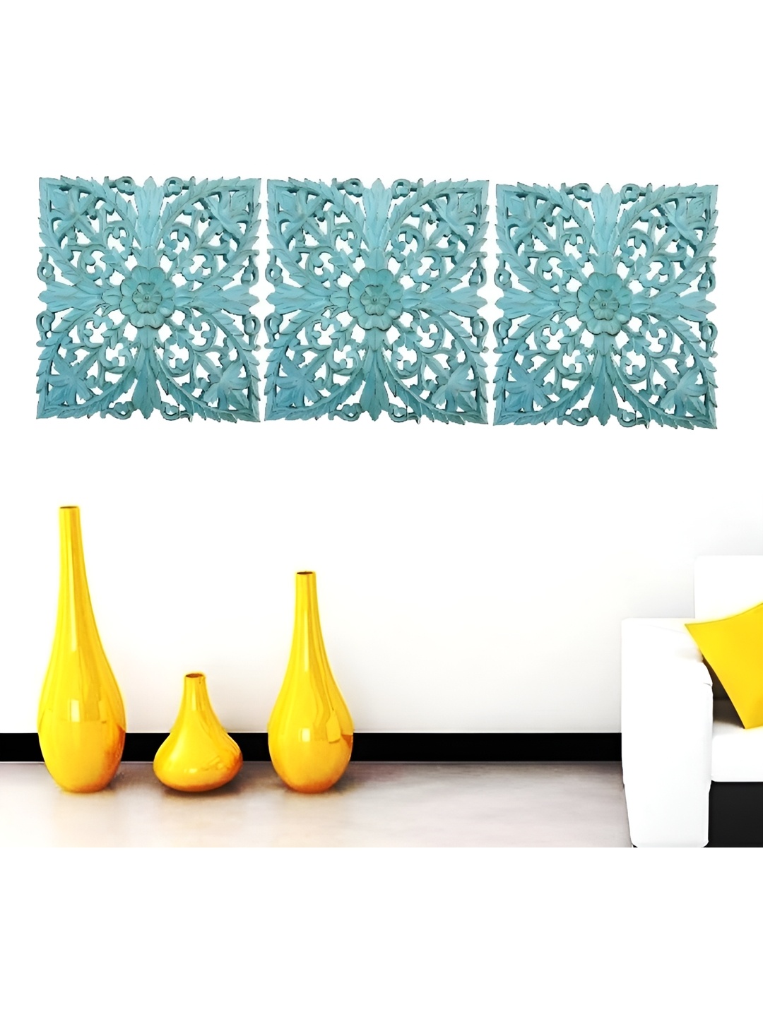 

VAS collection home Blue 3 Pieces Textured Wooden Wall Hangings