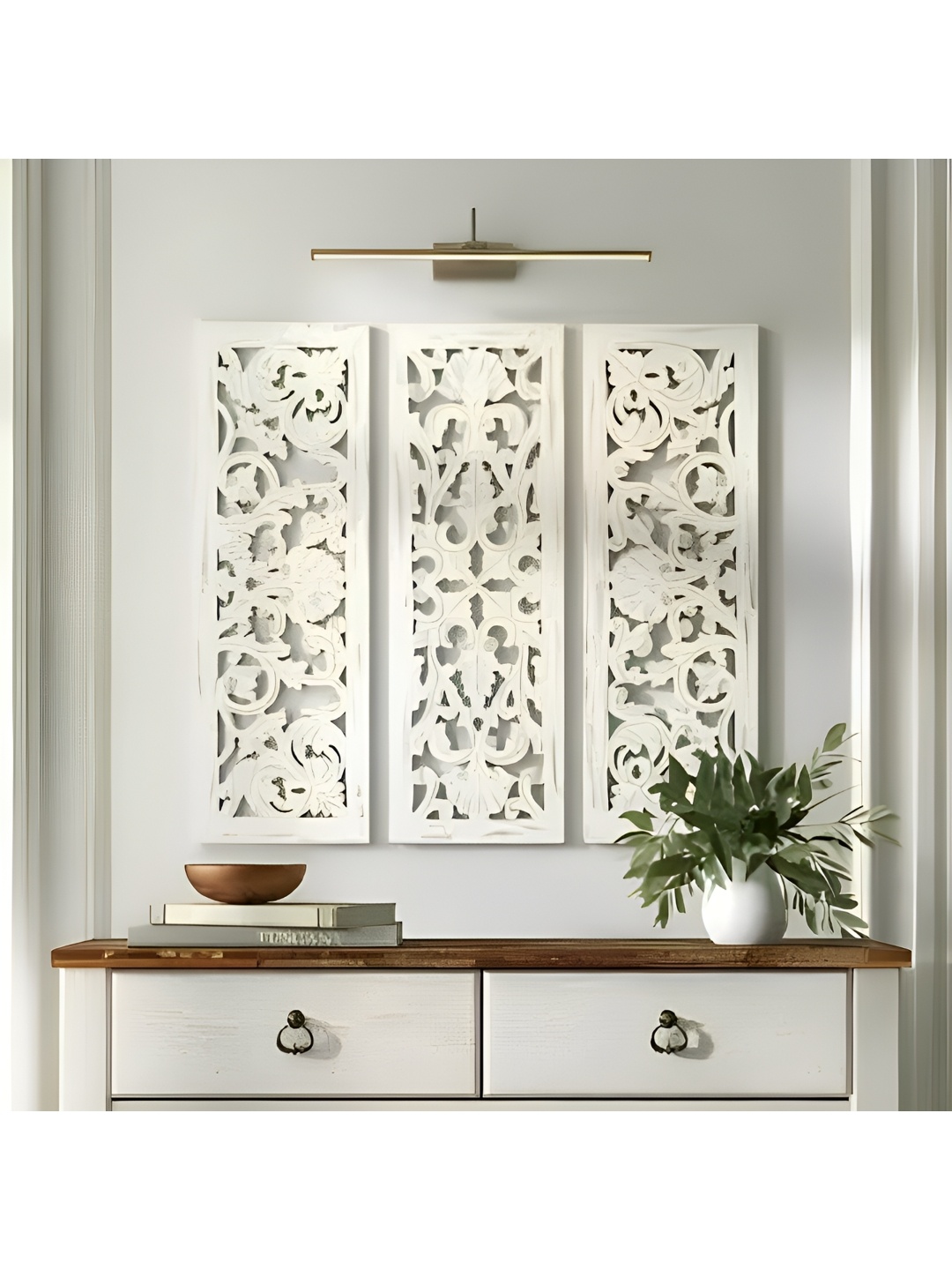 VAS collection home White 3 Pieces Textured Wooden Hanging Wall Decor