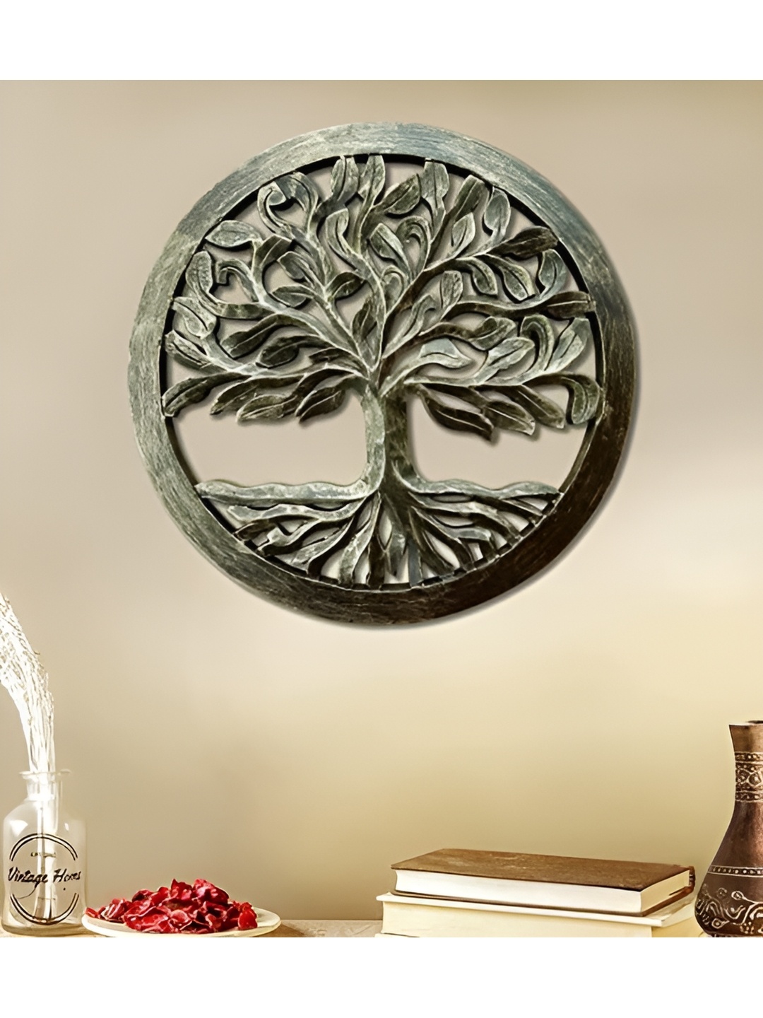 

VAS collection home Grey Textured Wooden Wall Decor, Green