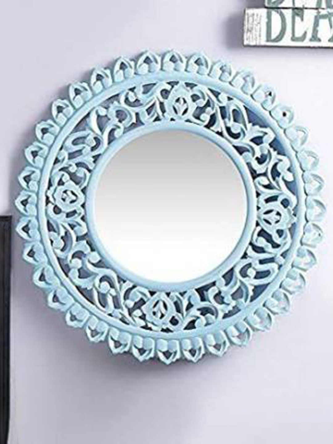 

VAS collection home Light Blue Textured Wooden Wall Mirror