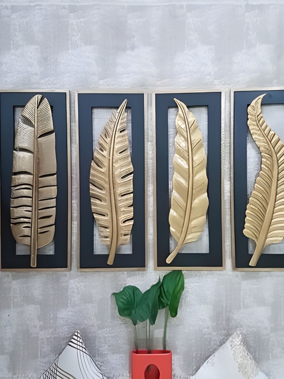 

VAS collection home Black & Gold Toned 4 Pieces Textured Wooden Abstract Wall Decor