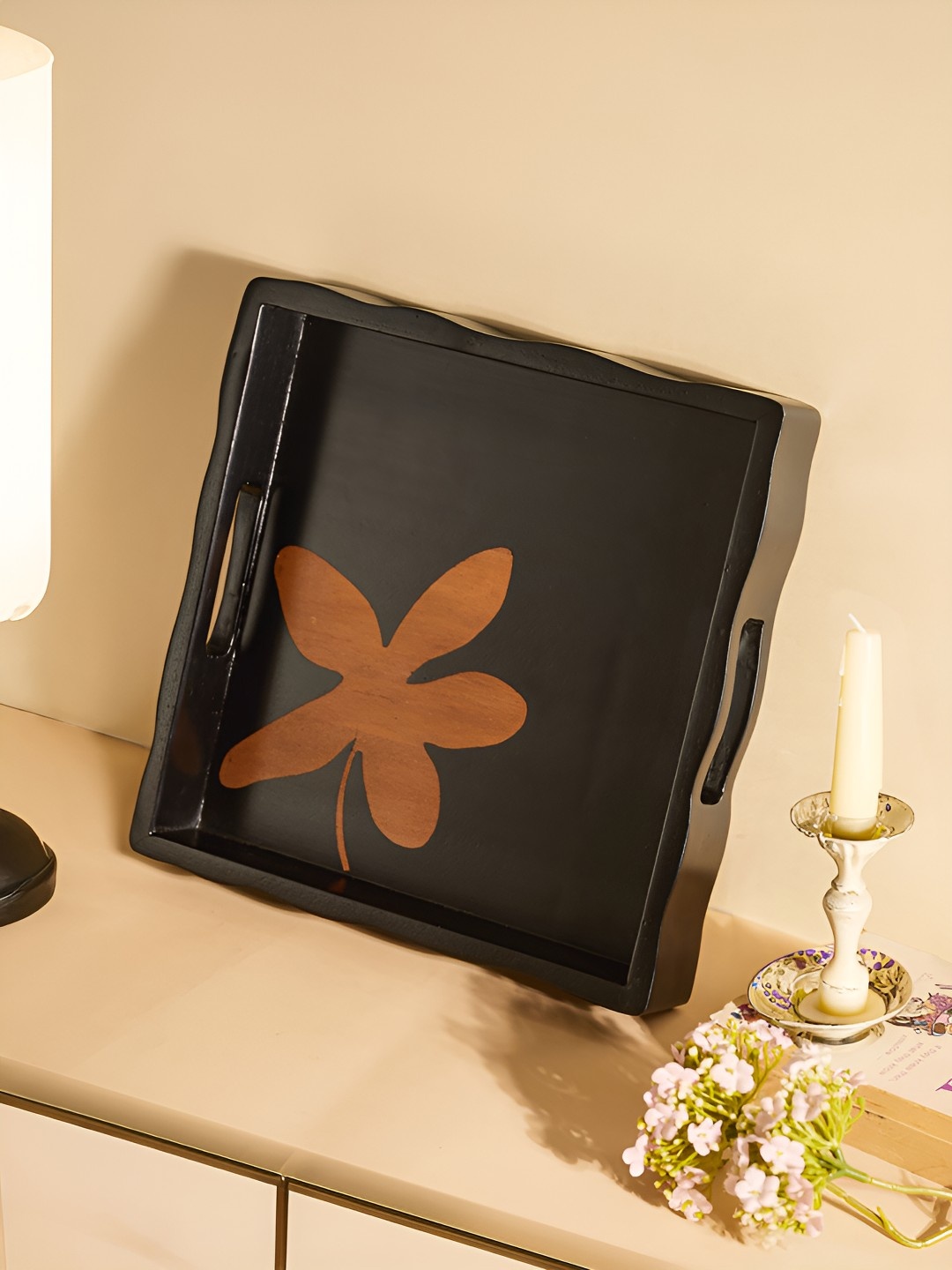 

Troveas Wood Printed Serving Tray, Brown