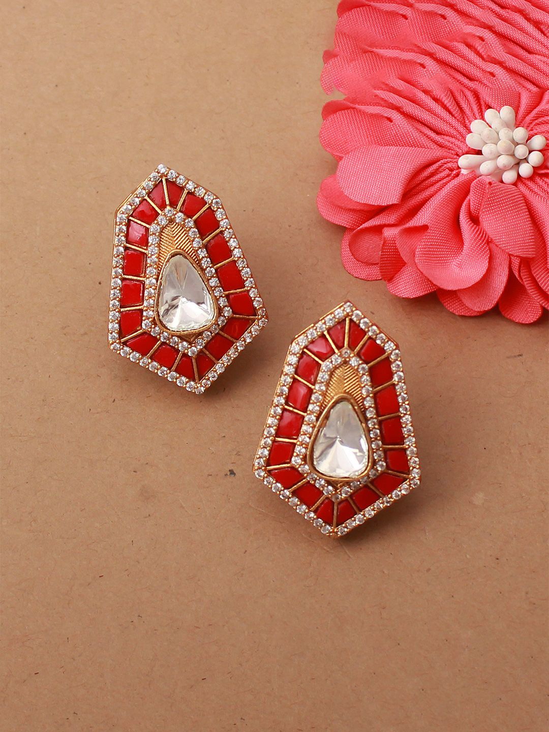 

Mirana Contemporary Studs Earrings, Red