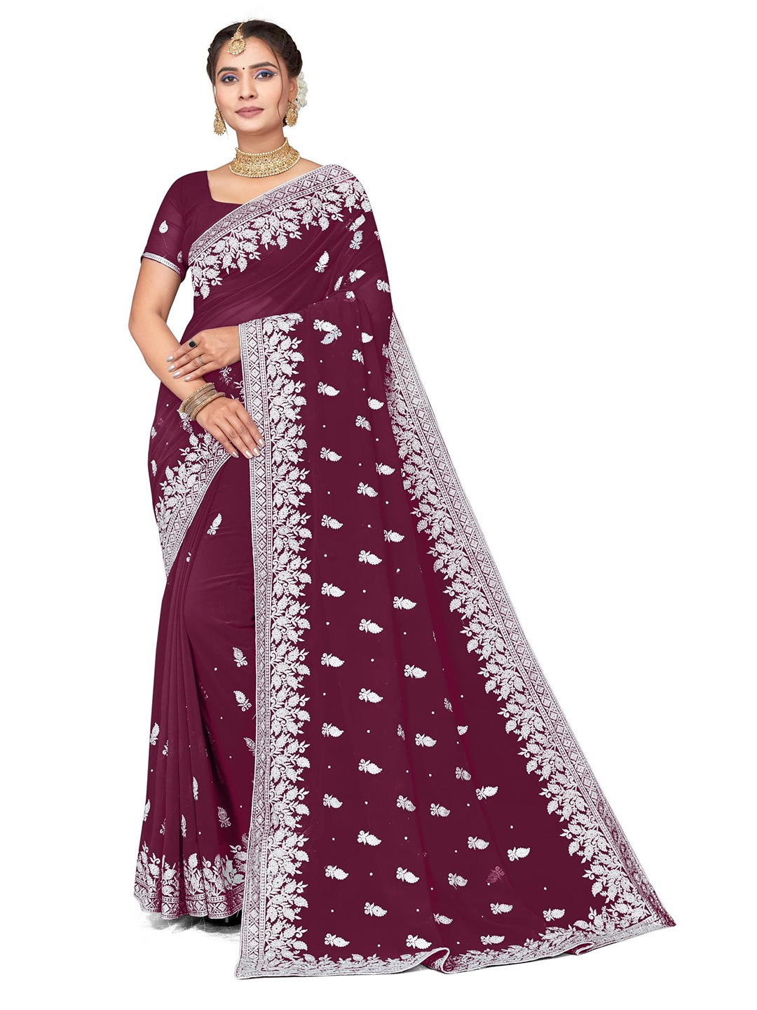 

KHRITI FAB Embellished Embroidered Pure Georgette Saree, Purple