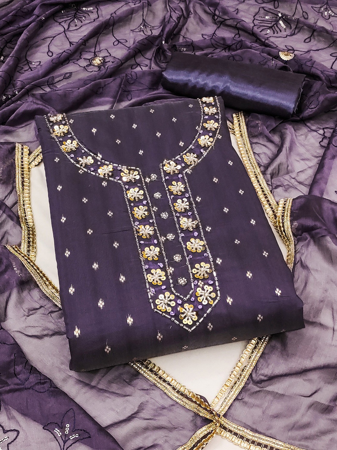 

KIMISHA Embellished Beads and Stones Unstitched Dress Material, Purple