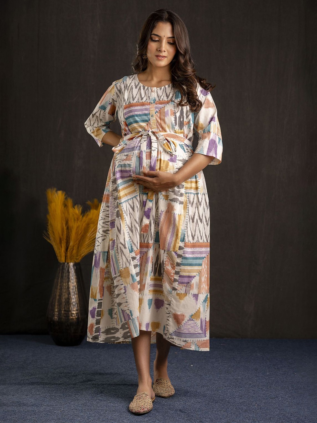 

Nayo Print Maternity Empire Midi Dress, Multi