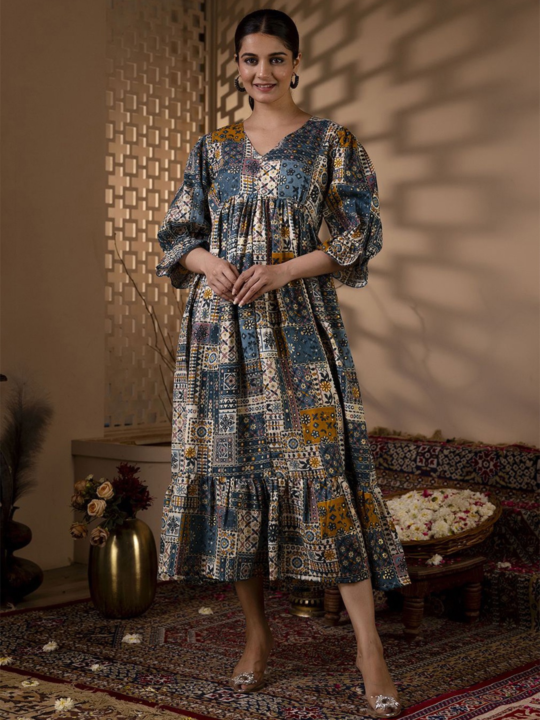

Nayo Ethnic Motifs Print Empire Dress, Multi