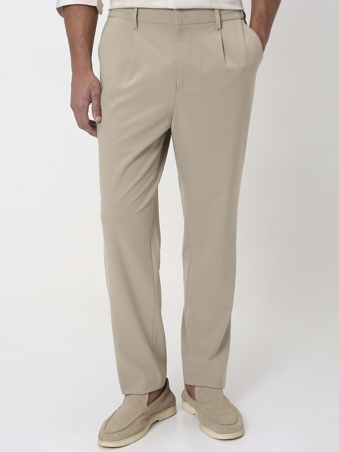 

Mufti Men Tapered Fit Pleated Trousers, Beige