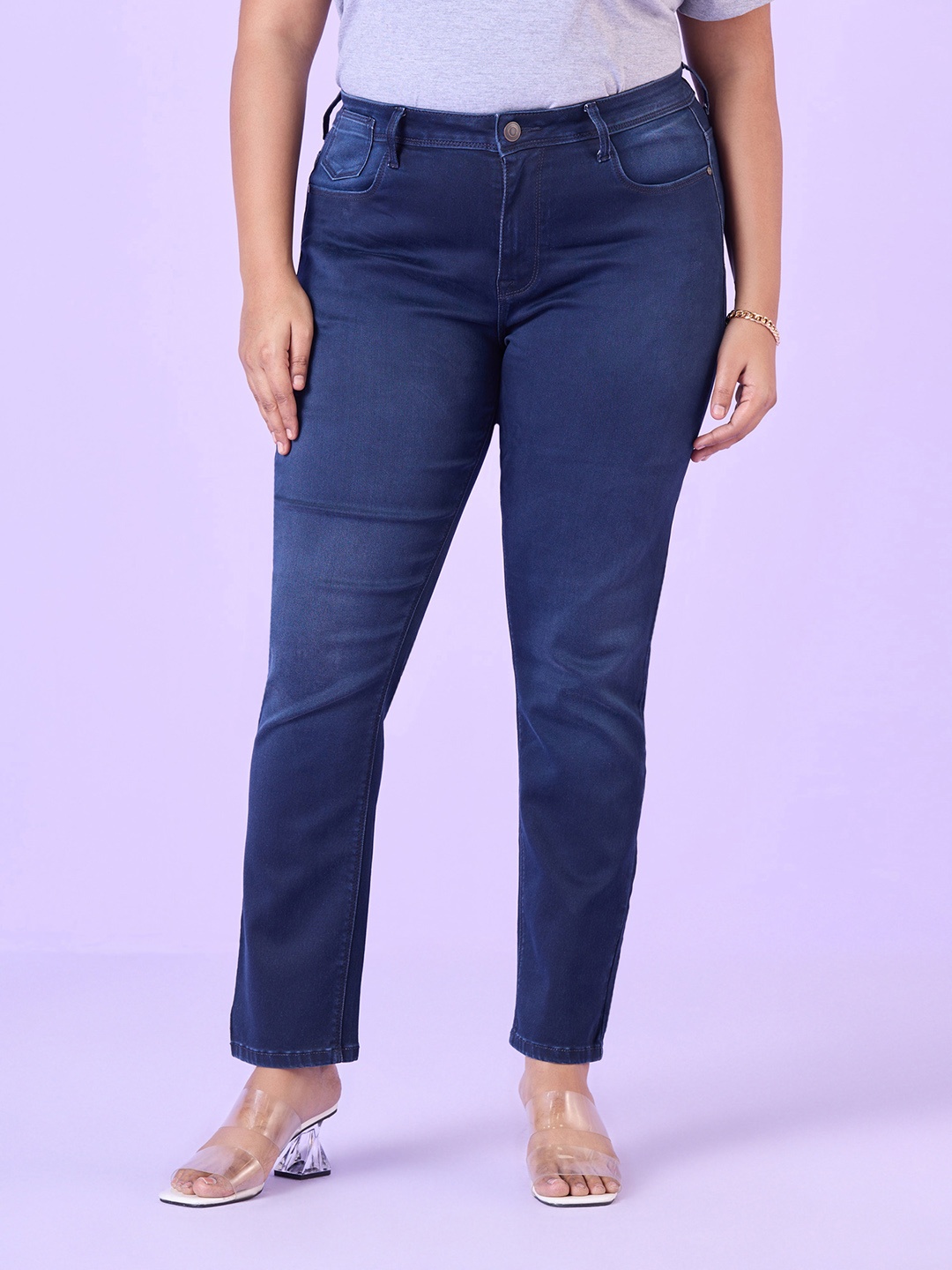 

Big Hello - The Plus Life Women Straight Fit Light Fade Jeans, Navy blue