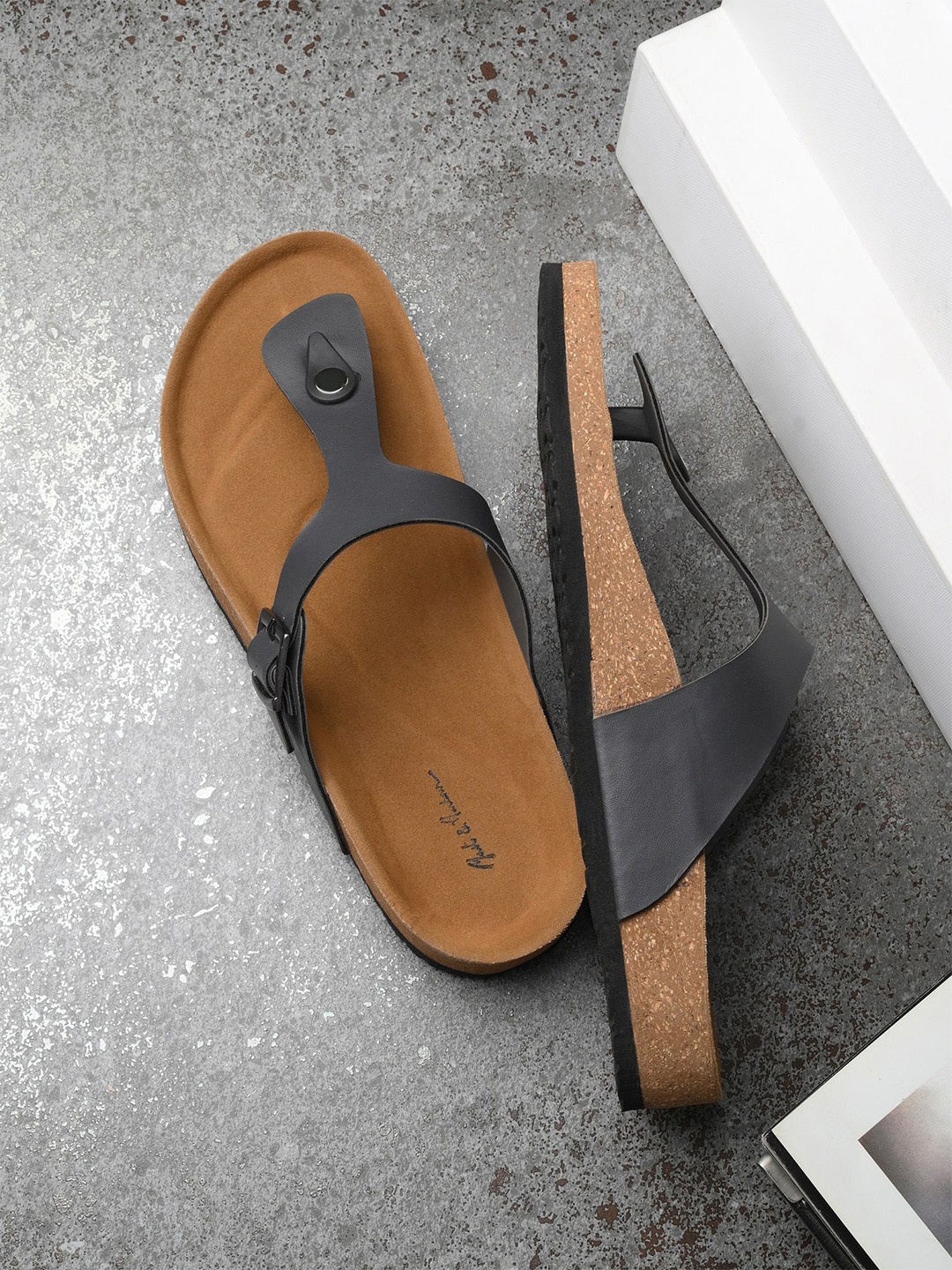 

Mast & Harbour Men Buckle Detail Comfort Sandals, Grey