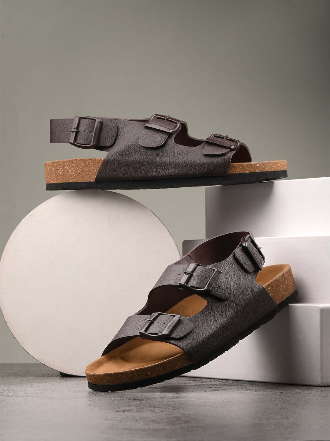 

Mast & Harbour Men Buckle Detail Comfort Sandals, Brown