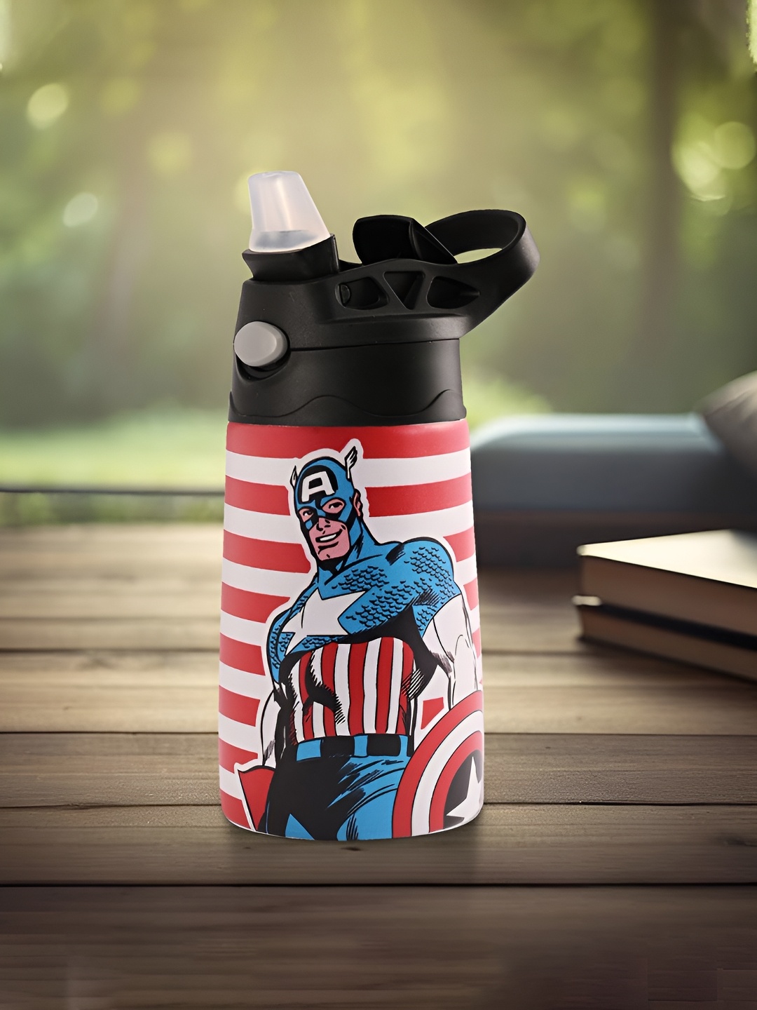 

Kuber Industries Red & White Stainless Steel Marvel Captain America Printed Sipper 350 ml