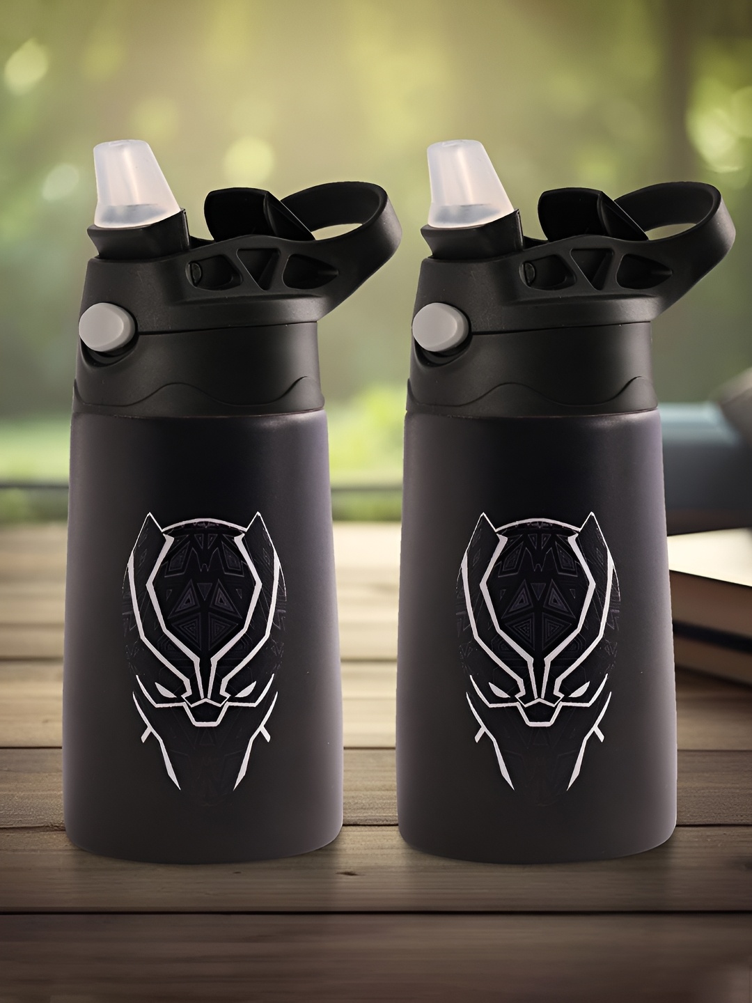 

Kuber Industries Black 2 Pcs Marvel Black Panther Stainless Steel Sippers 350 ml Each