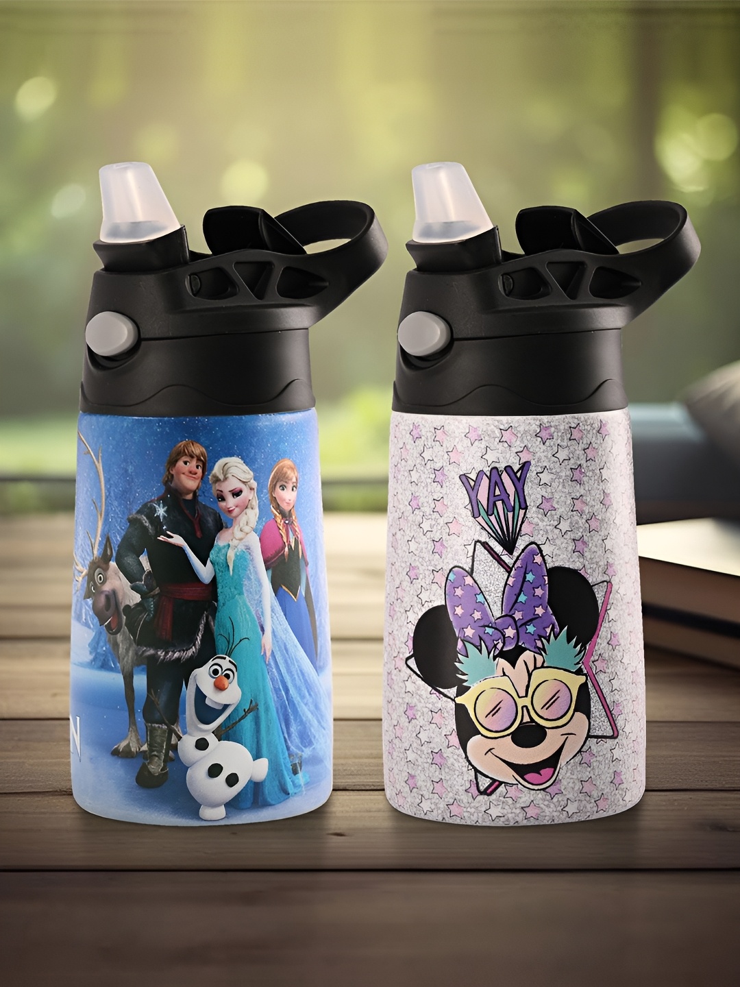 

Kuber Industries Blue & White 2 Pcs Disney Printed Stainless Steel Sippers 350 ml each