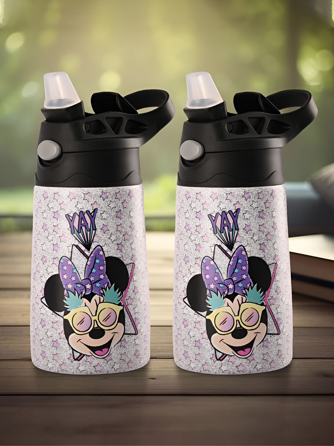 

Kuber Industries Pink 2 Pcs Disney Minnie Printed Stainless Steel Sippers 350 ml each