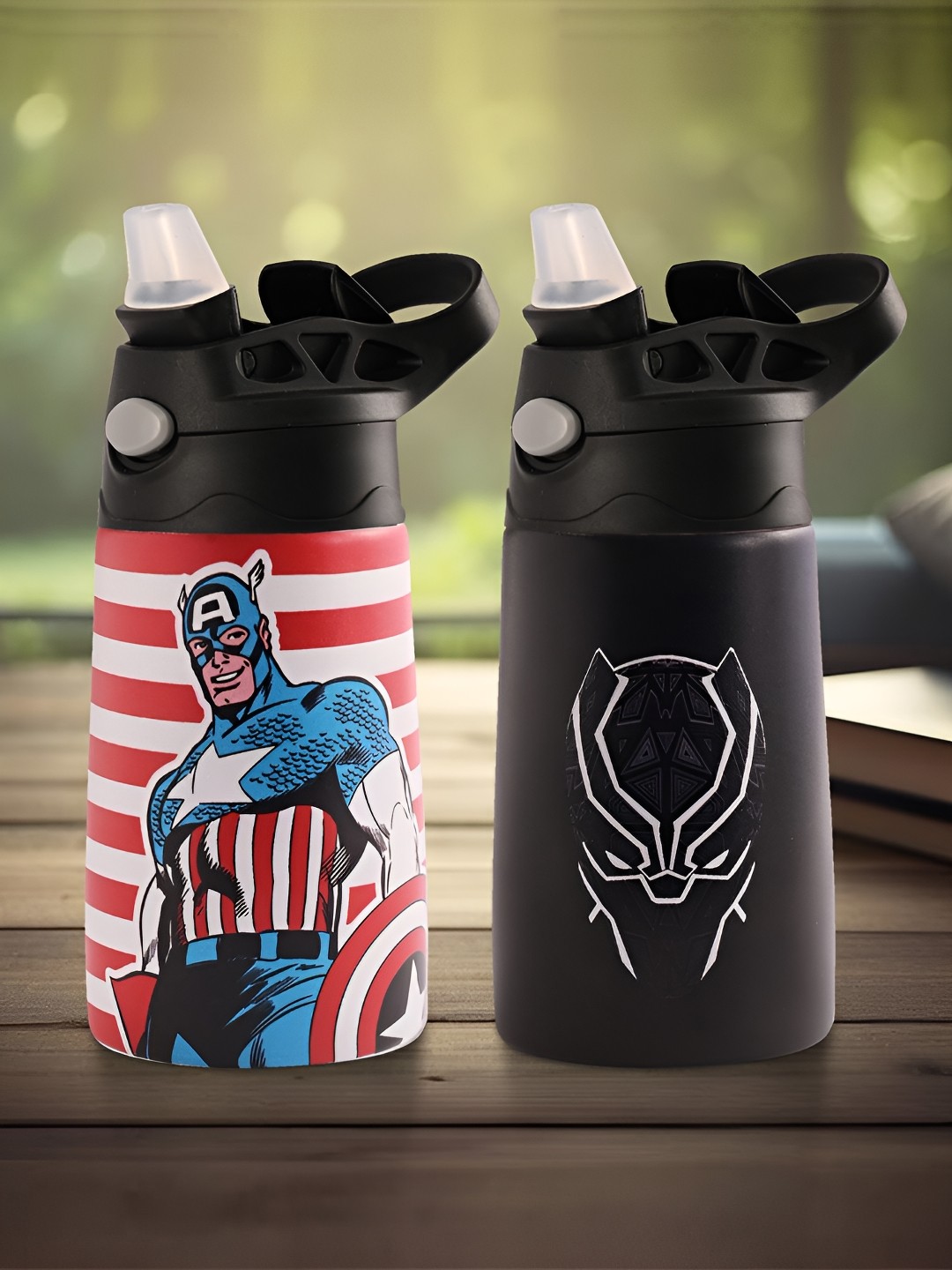 

Kuber Industries Red & White 2 Pcs Marvel Printed Stainless Steel Sippers 350 ml each