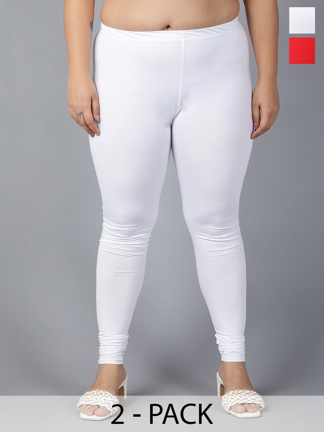 

Plus Size Pack Of 2 Churidar Length Leggings, White