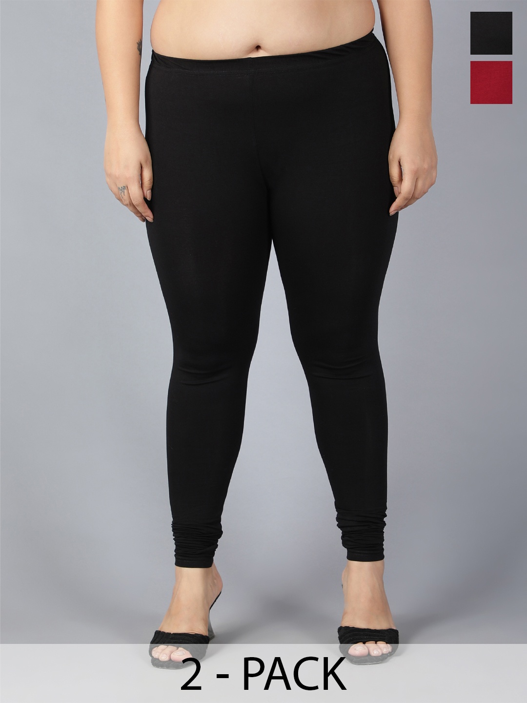 

Plus Size Women Pack Of 2 Churidar Length Leggings, Black