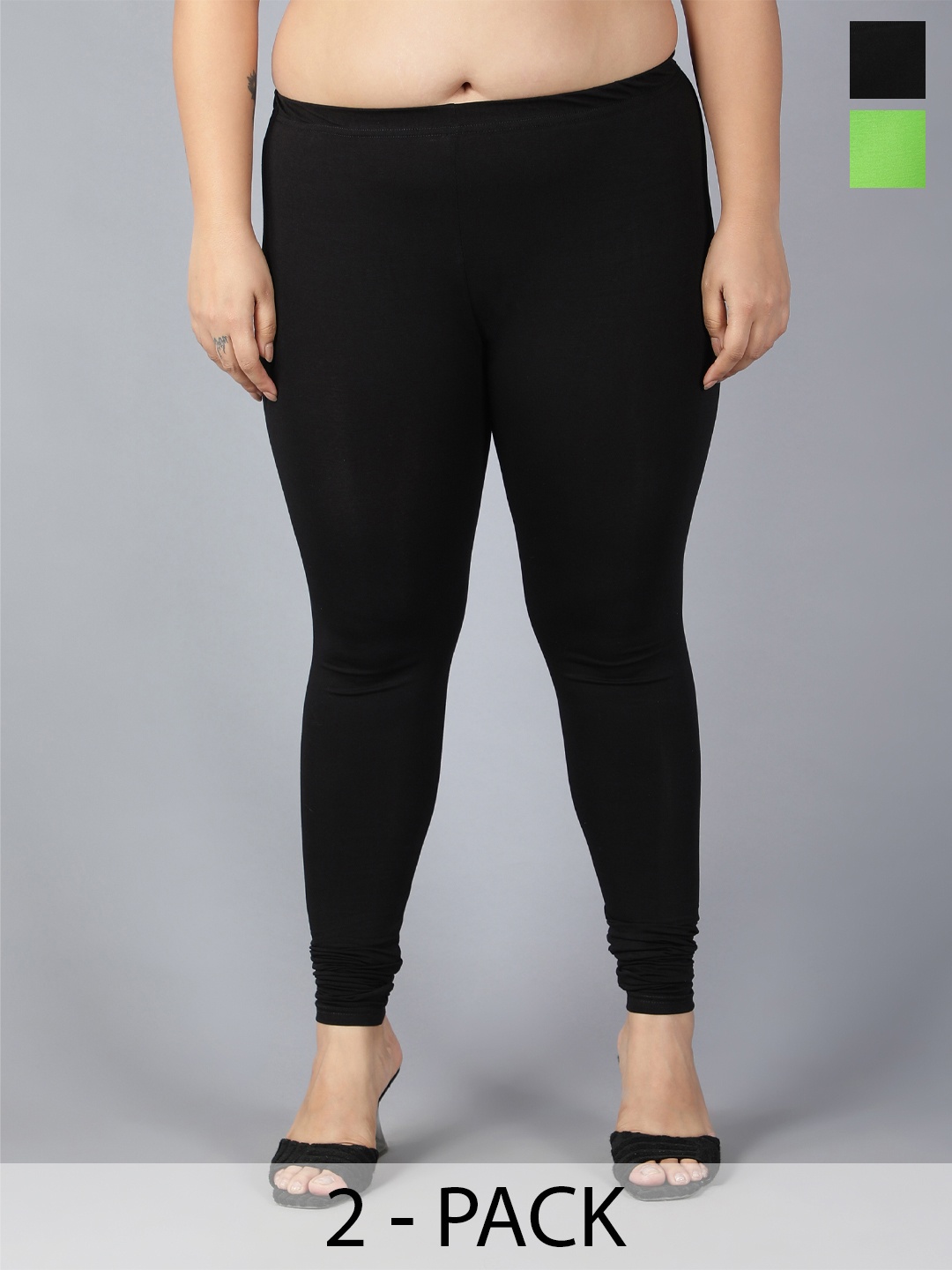 

Plus Size Pack Of 2 Churidar Length Leggings, Black