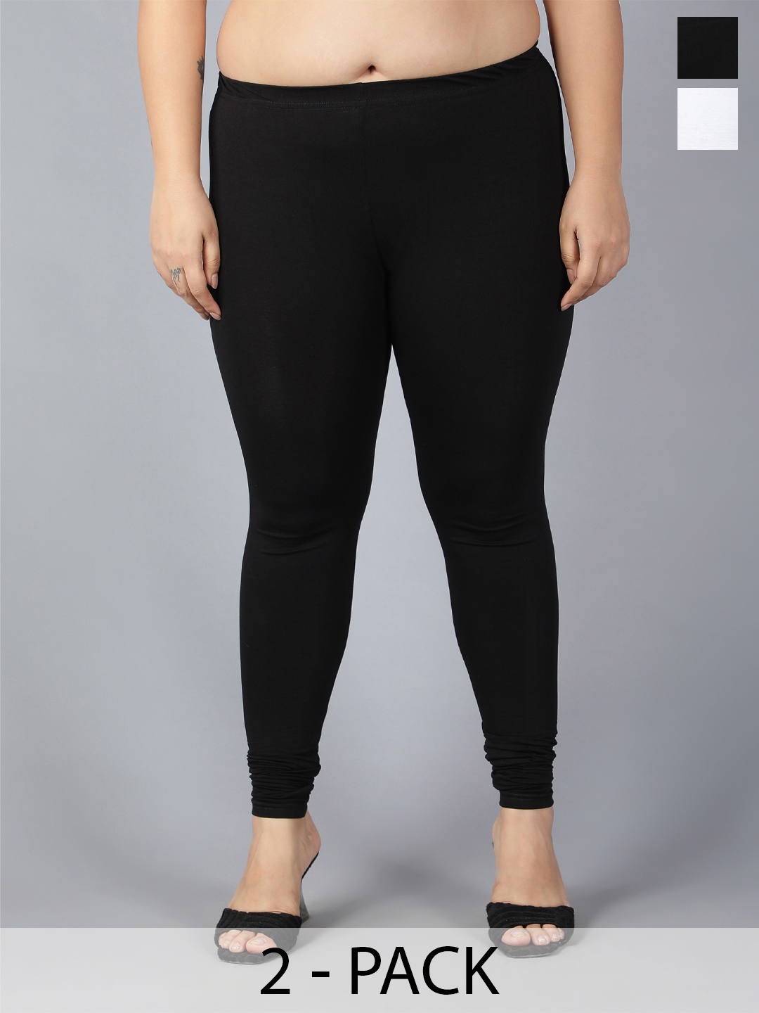 

Plus Size Pack Of 2 Churidar-Length Leggings, Black