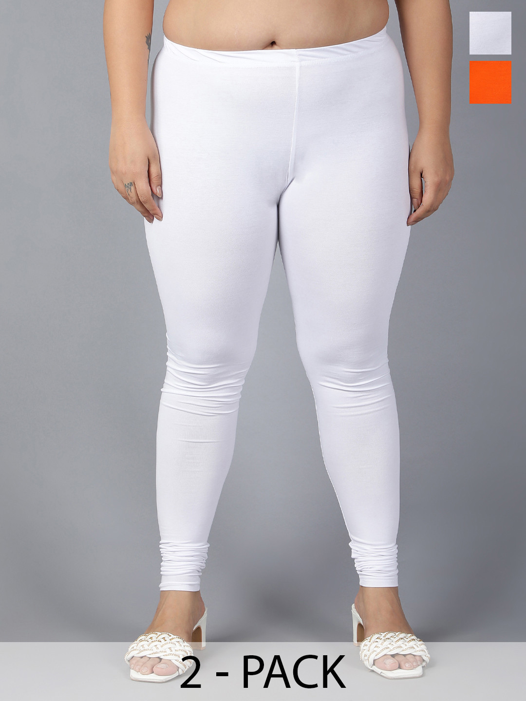 

Plus Size Pack Of 2 Churidar-Length Leggings, White