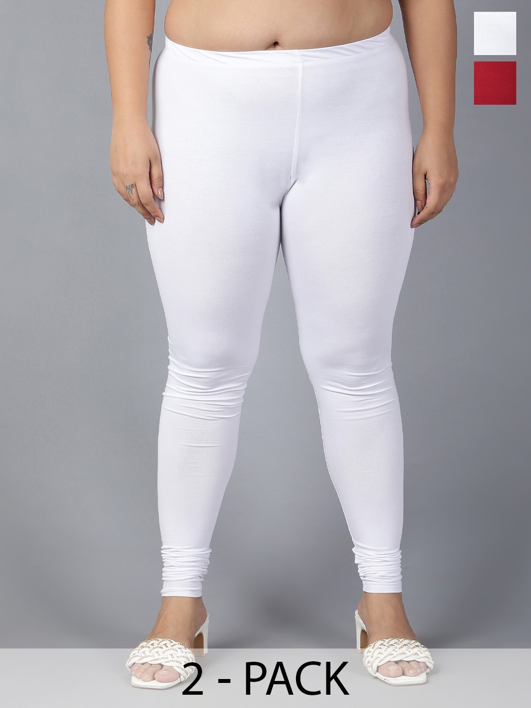 

Plus Size Pack Of 2 Plus Size Churidar-Length Leggings, White