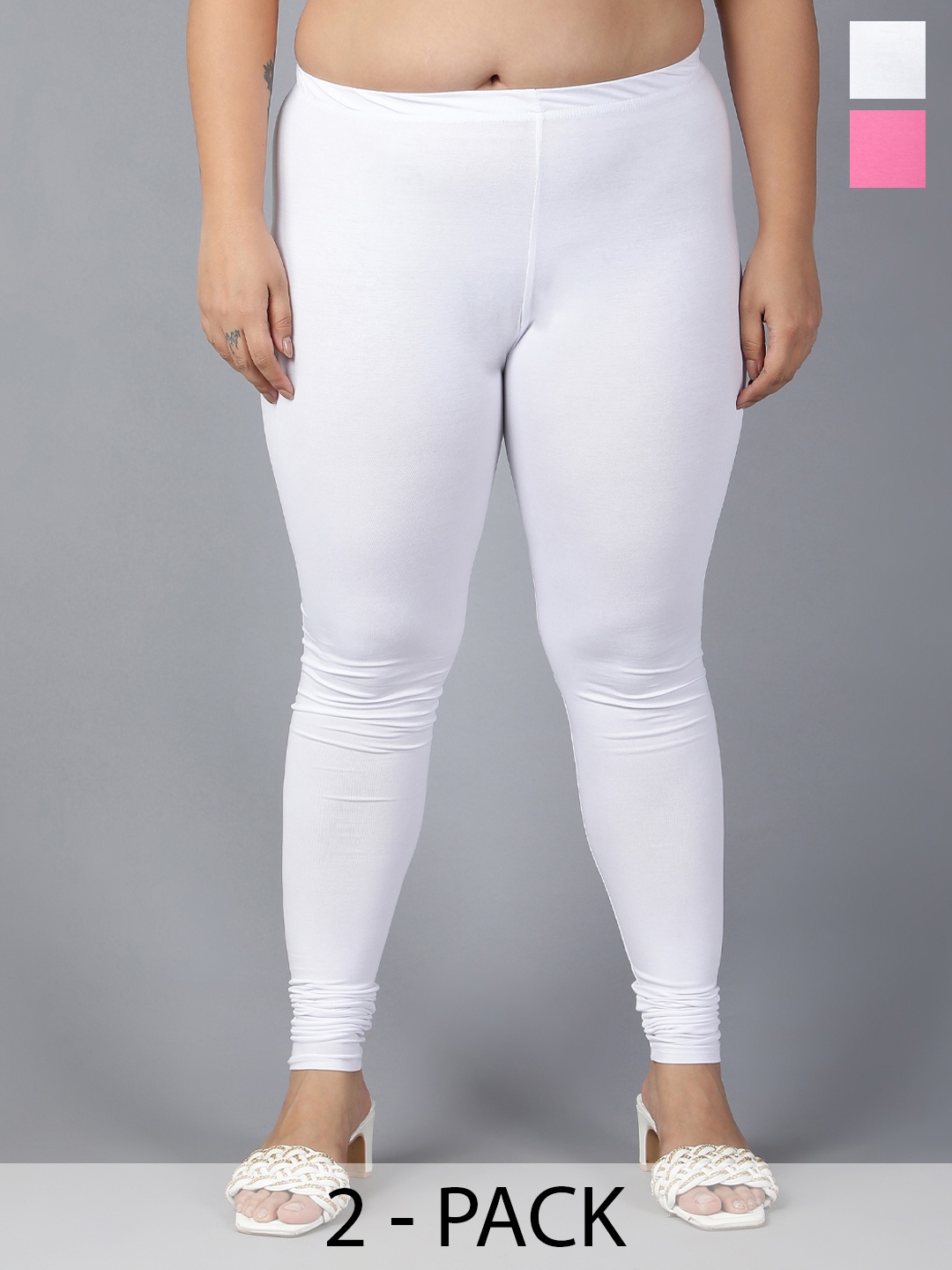 

Plus Size Women Pack Of 2 Churidar-Length Leggings, White