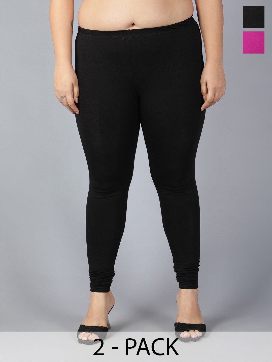 

Plus Size Pack Of 2 Churidar-Length Leggings, Black