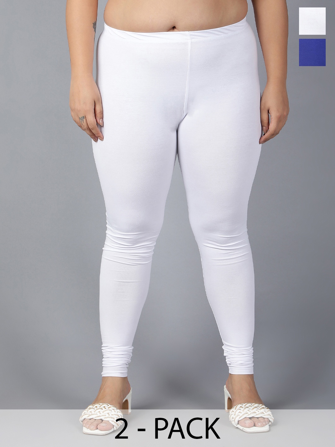 

Plus Size Pack Of 2 Churidar Length Leggings, White