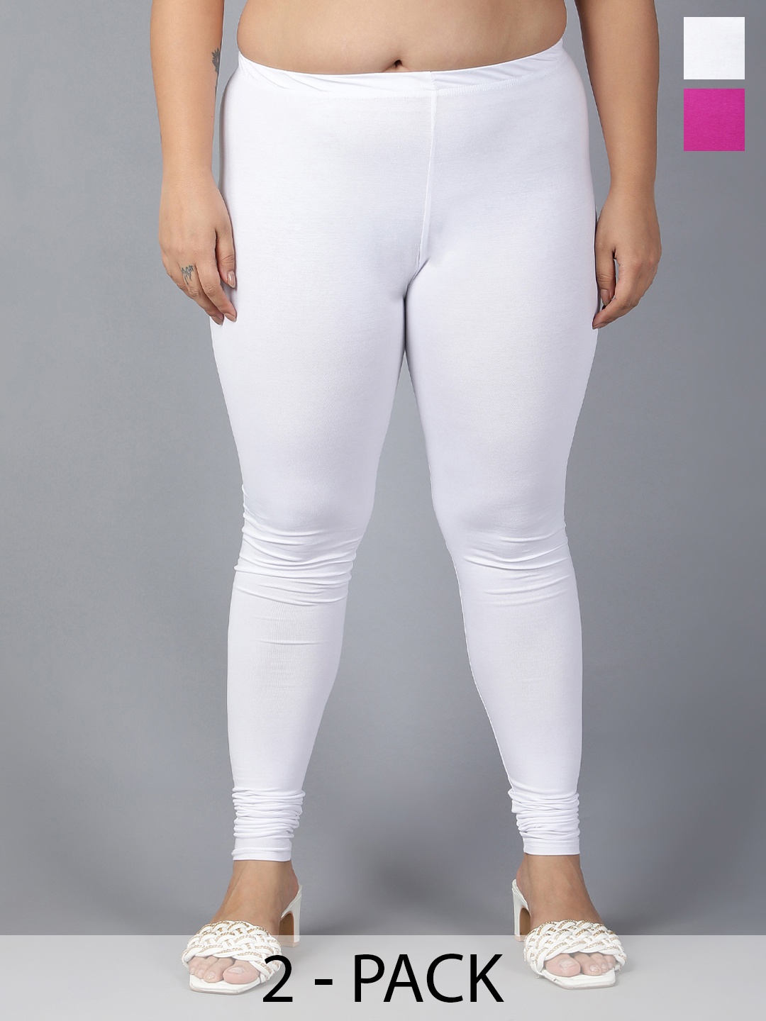

Plus Size Women Pack Of 2 Churidar Length Leggings, White