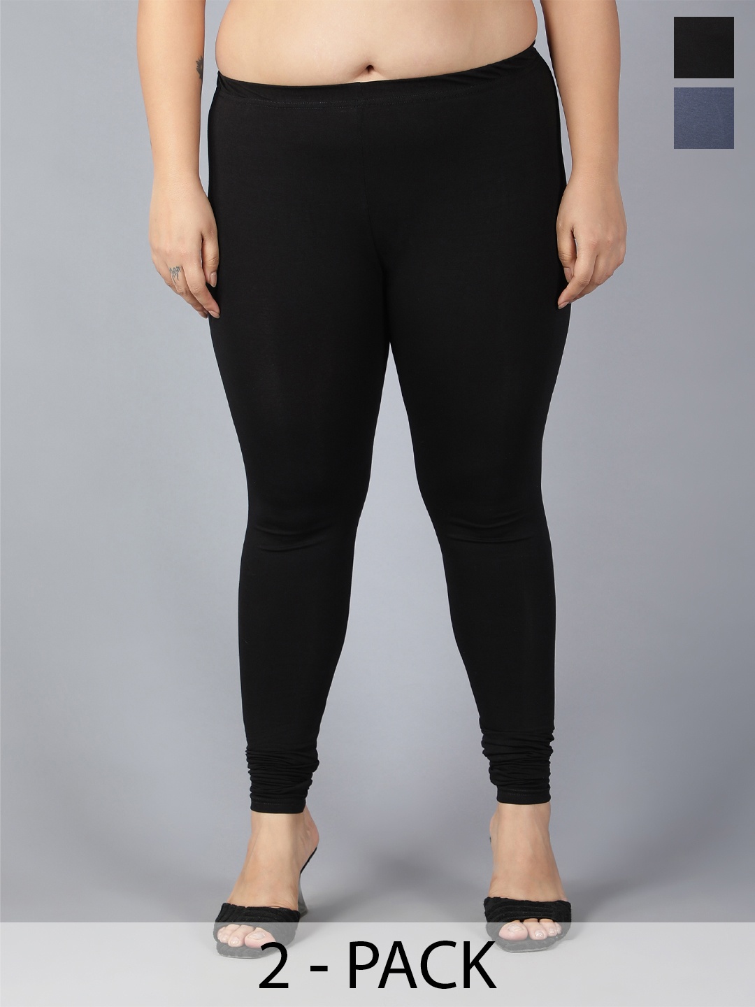 

Plus Size Women Pack Of 2 Churidaar-Length Leggings, Black