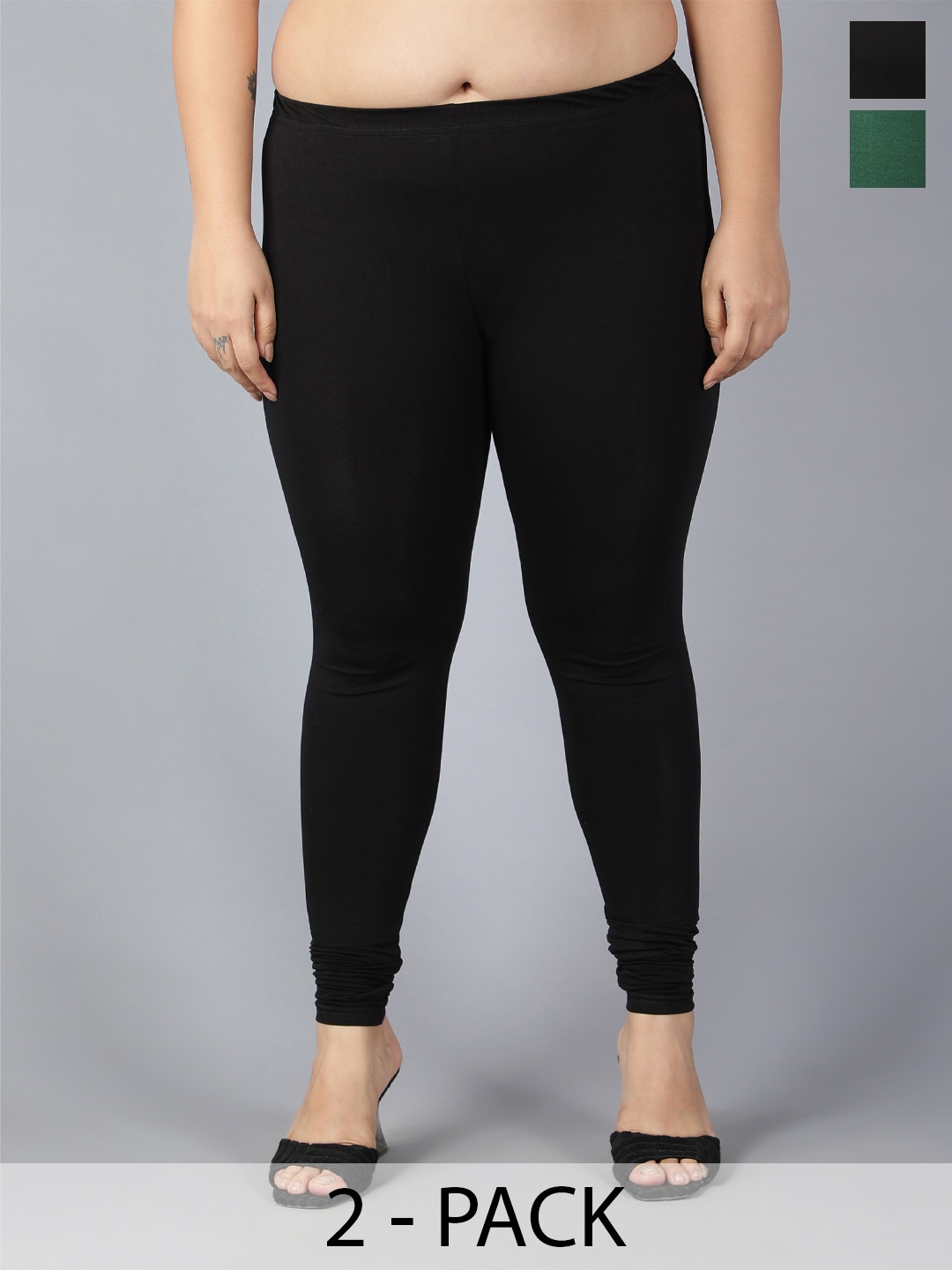 

Plus Size Pack Of 2 Plus Size Churidar-Length Leggings, Black