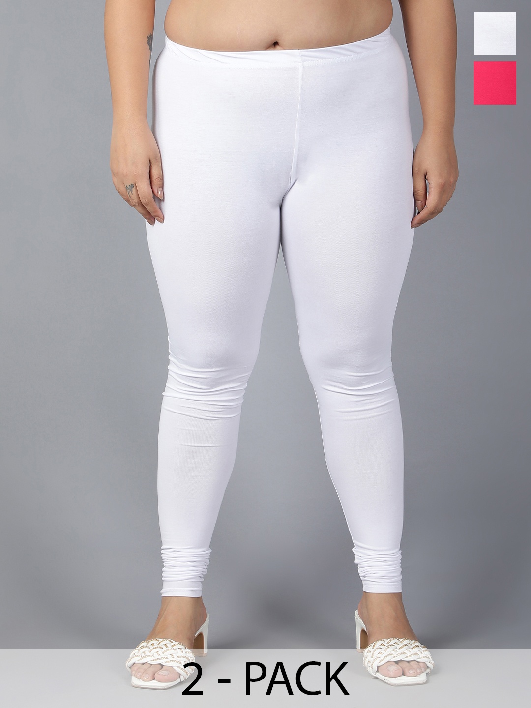 

Plus Size Pack Of 2 Churidar-Length Leggings, White