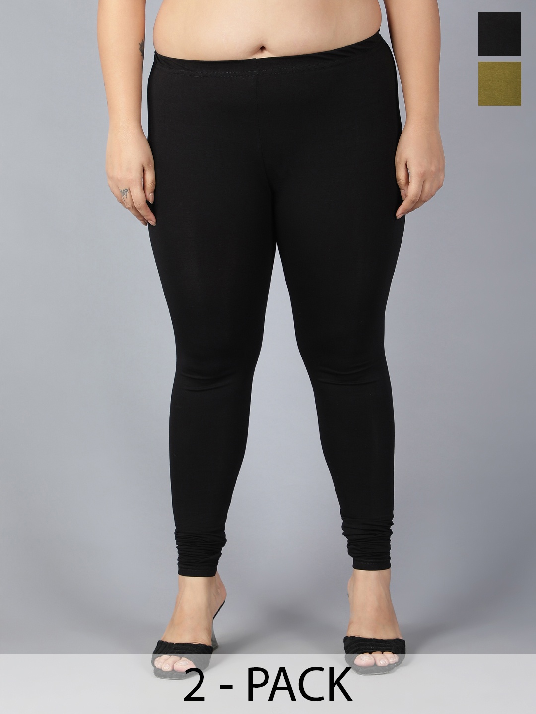 

Plus Size Pack Of 2 Churidar Length Leggings, Black