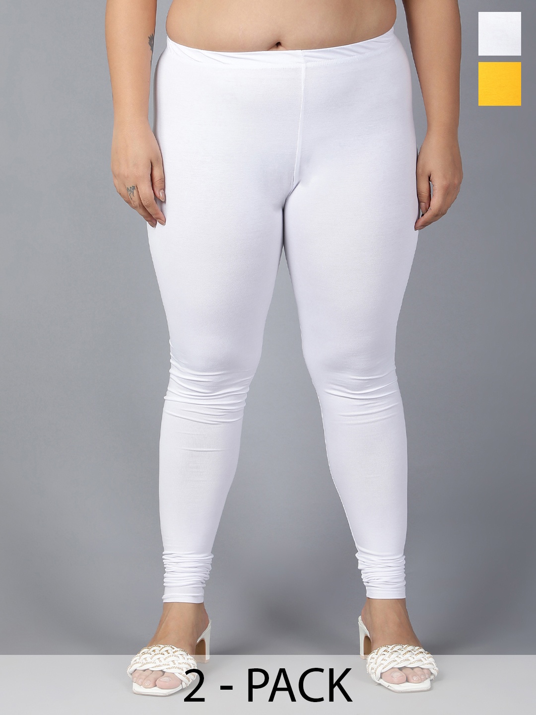 Plus Size Pack Of 2 Churidar Length Leggings, White