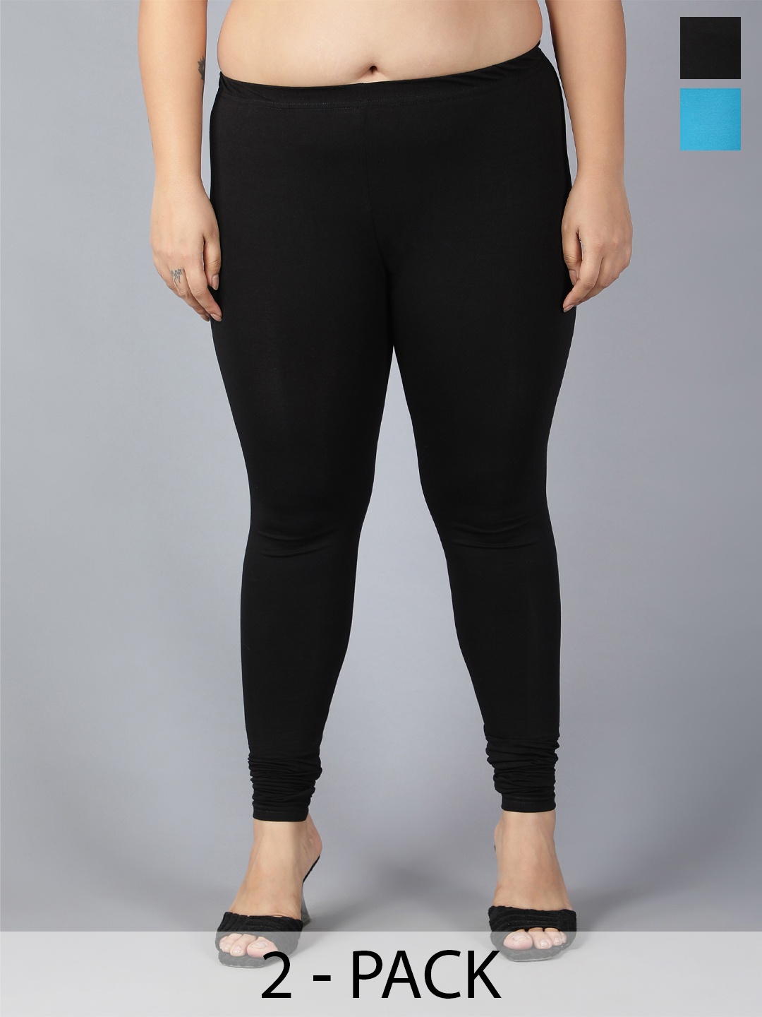 

Plus Size Pack Of 2 Churidar Length Leggings, Black
