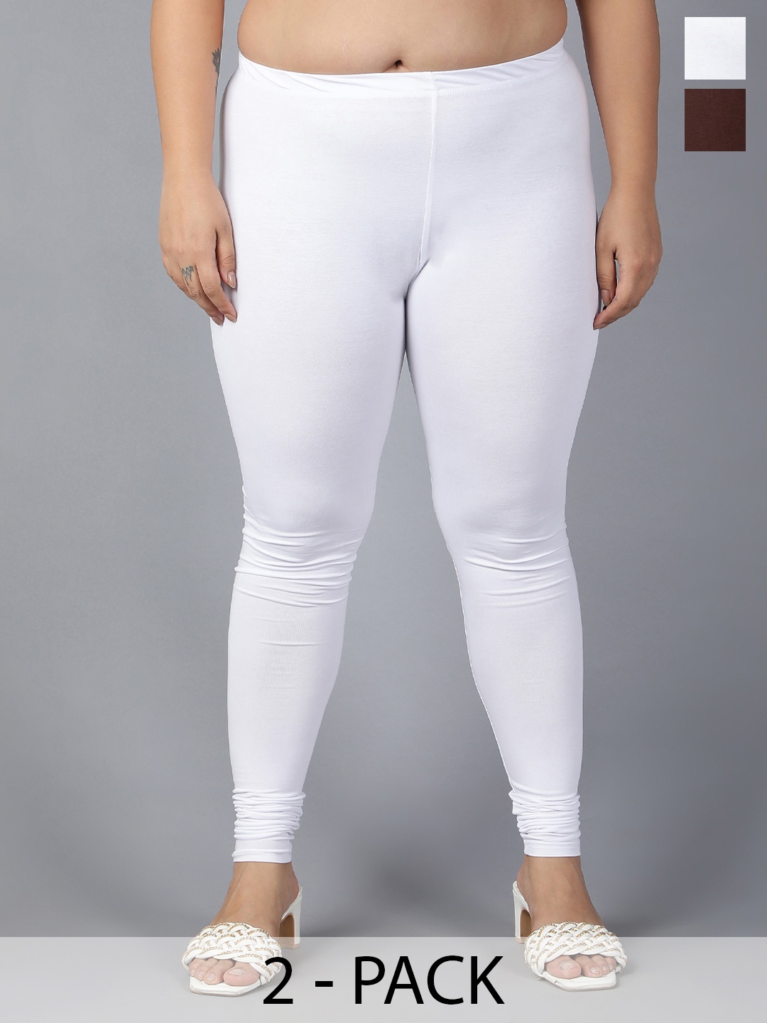 

Plus Size Pack Of 2 Plus Size Churidar-Length Leggings, White