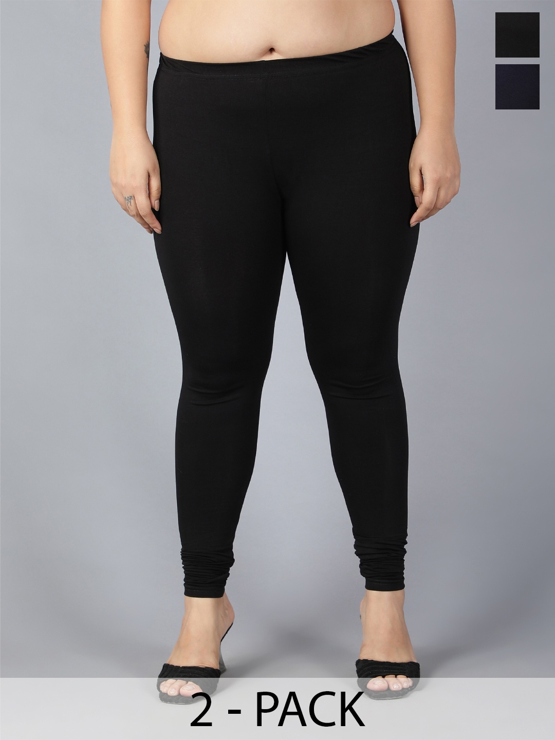 

Plus Size Pack Of 2 Churidar Length Leggings, Black