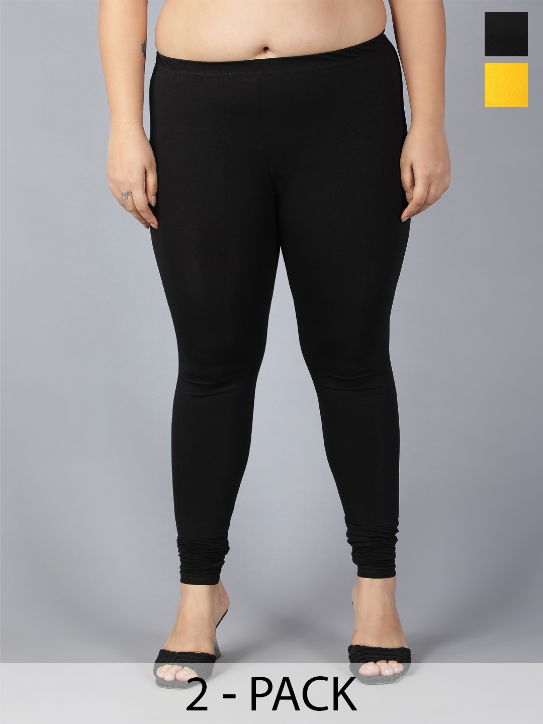 

Plus Size Pack Of 2 Churidar Length Leggings, Black